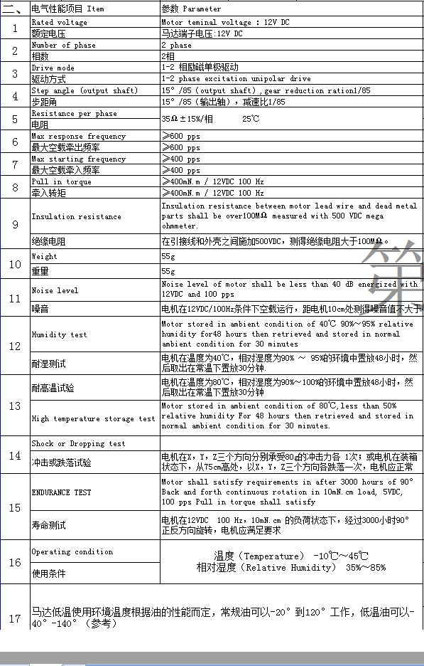 35BYJ步進電機參數表 
